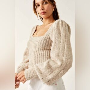 Free People KATIE PULLOVER Pullover Sweater In Sand Dollar Size Large NEW NWOT